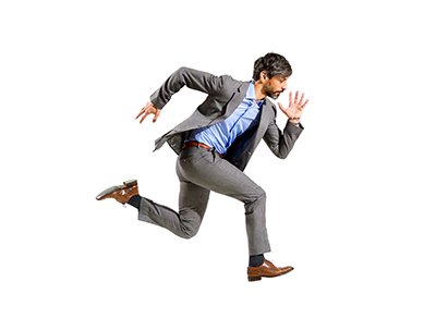 A man in a business suit, running after his marketing problems | BizTraffic